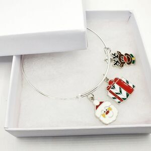 Christmas Santa, Present, and Reindeer Charm Bracelet, Silver Adjustable Jewelry